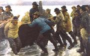 Michael Ancher Fishermen setting a rowing boat ashore oil painting reproduction